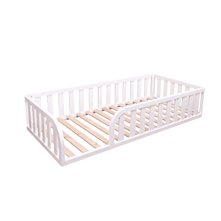 Montessori MandreleKids Queensize Vloerbed Wit met Afgeronde Opening aan Beide Zijden