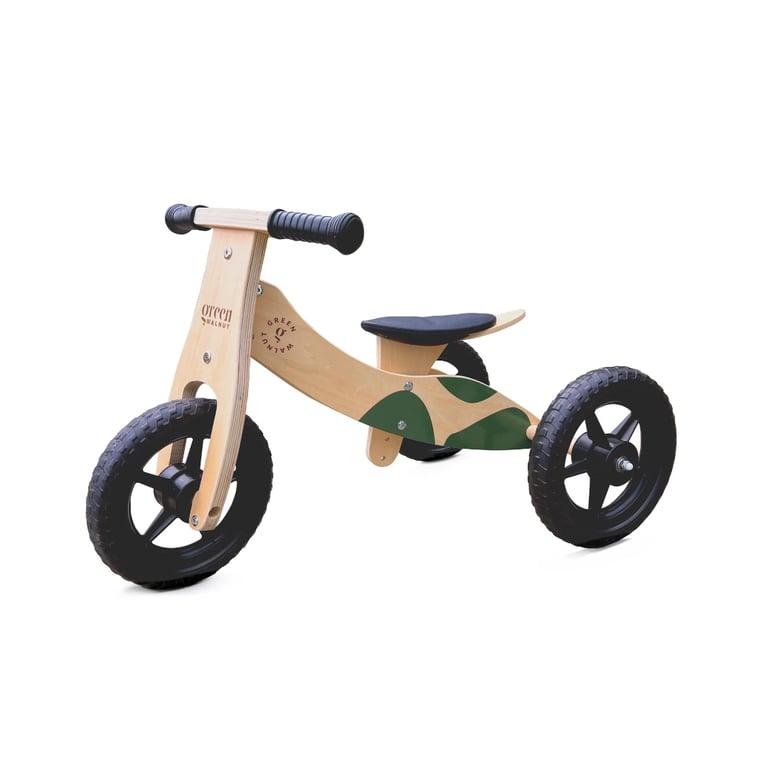 Montessori Green Walnut Houten Balansfiets Trike 2-in-1