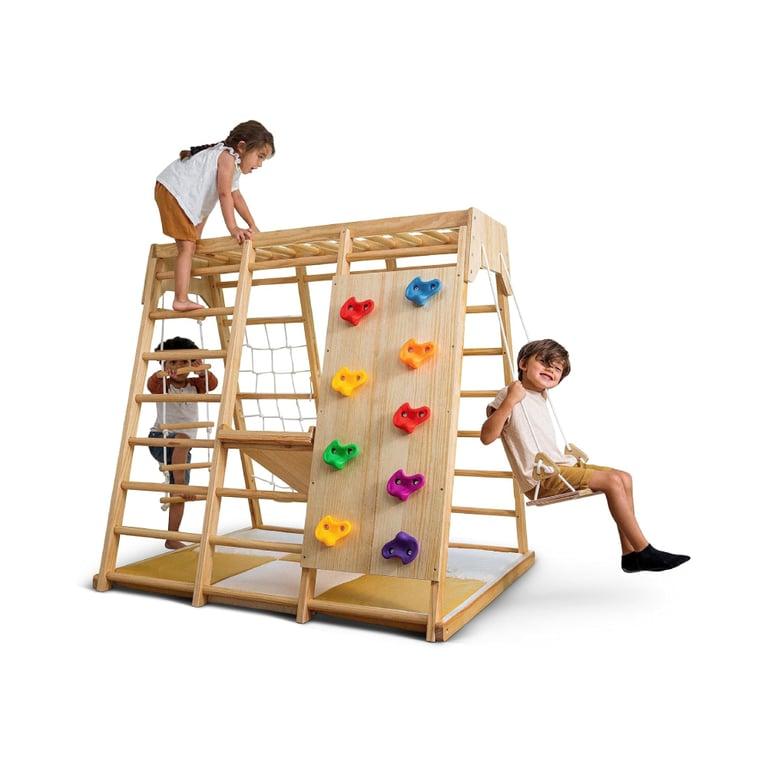 Montessori Avenlur Grote Indoor Houten Magnolia Speeltuin 6-in-1 Jungle Gym Natuurlijk