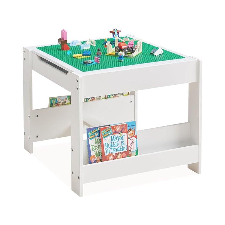 Montessori GABHX 3-in-1 Houten Afneembare Houten Activiteitentafel voor Kinderen met Boekenplanken Grijs en Wit