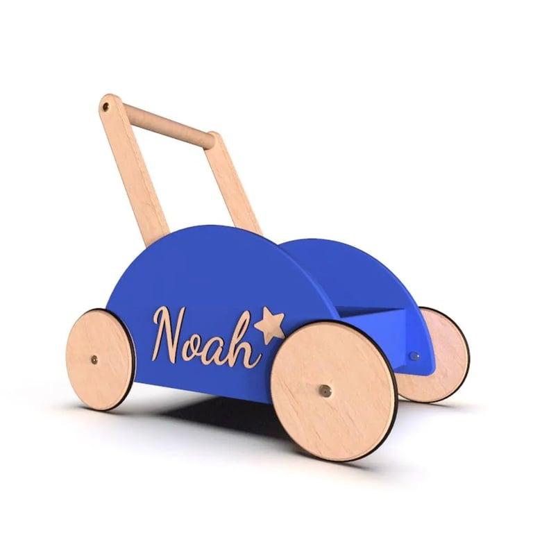 Montessori DesignUponToy Bosbes Houten Wagen Gepersonaliseerd