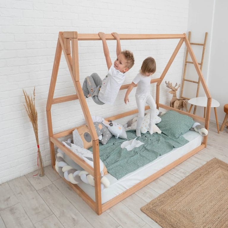 BusyWood Huis Vloerbed Met Latten Model 1 Natuurlijk Queen