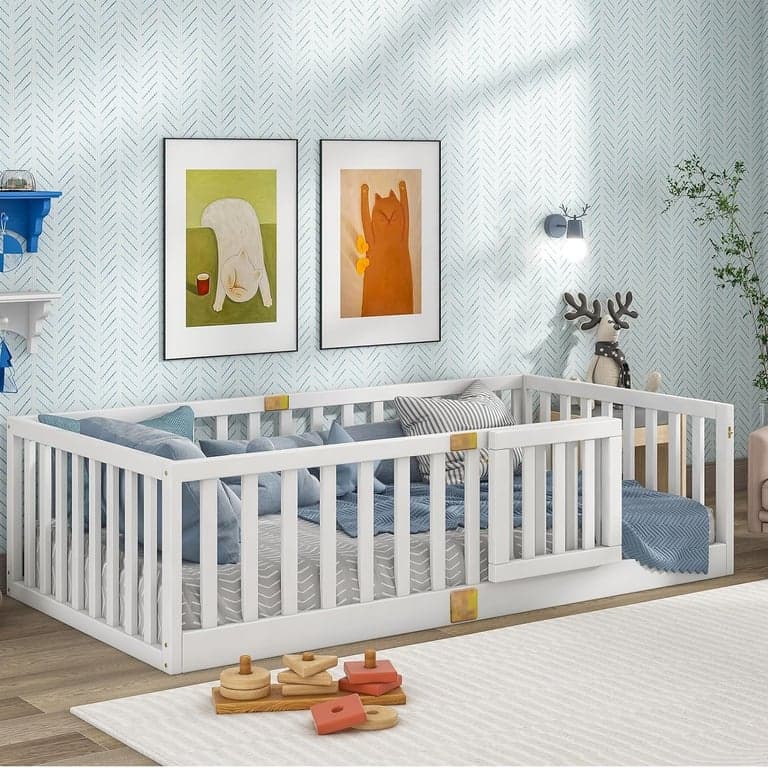Tatub Enkel Bed met Reling, Deur en Latten Wit