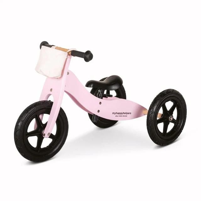 Montessori My Happy Helpers 2-in-1 Houten Trike Balansfiets Roze met Canvas Tas