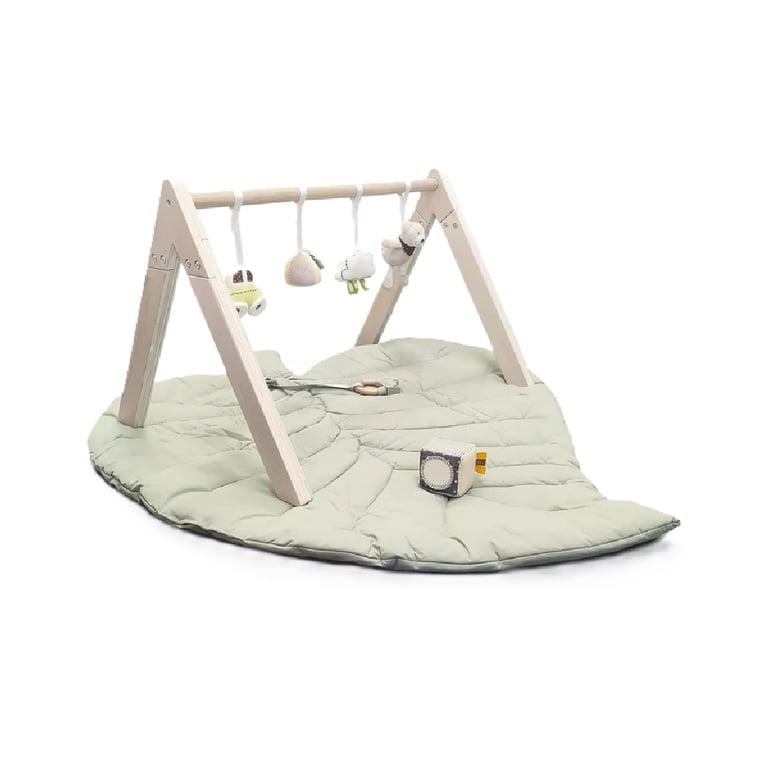 Montessori mini dream Blad Speel Mat met Houten Gym & Hangend Speelgoed Groen