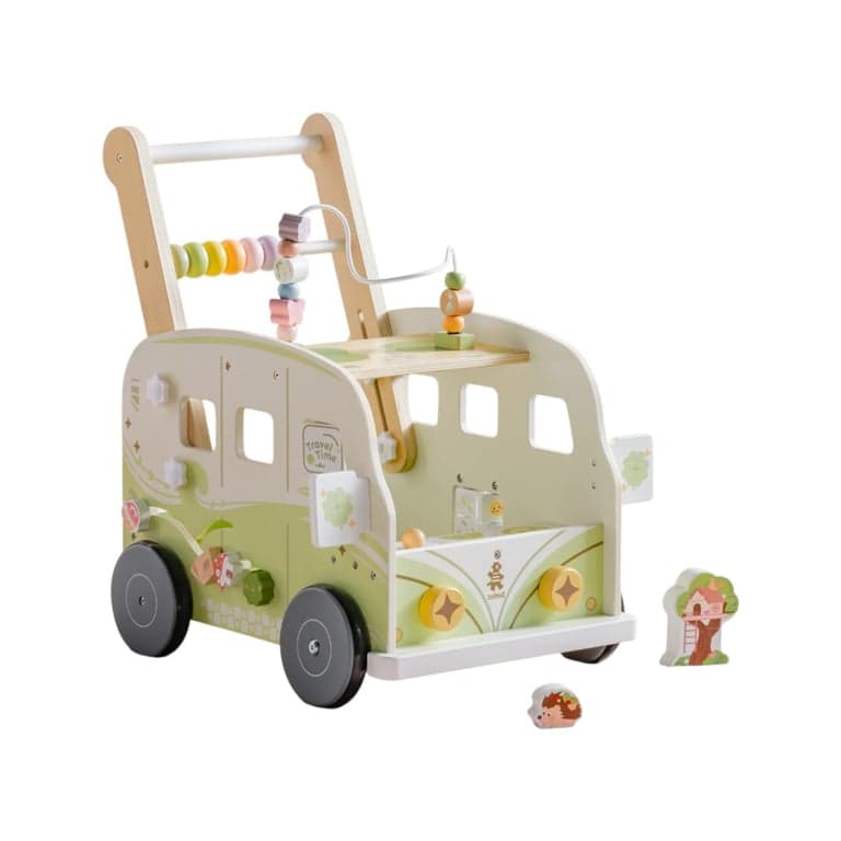 Robud Houten Baby Duw Walker Vakantie Bus Groen