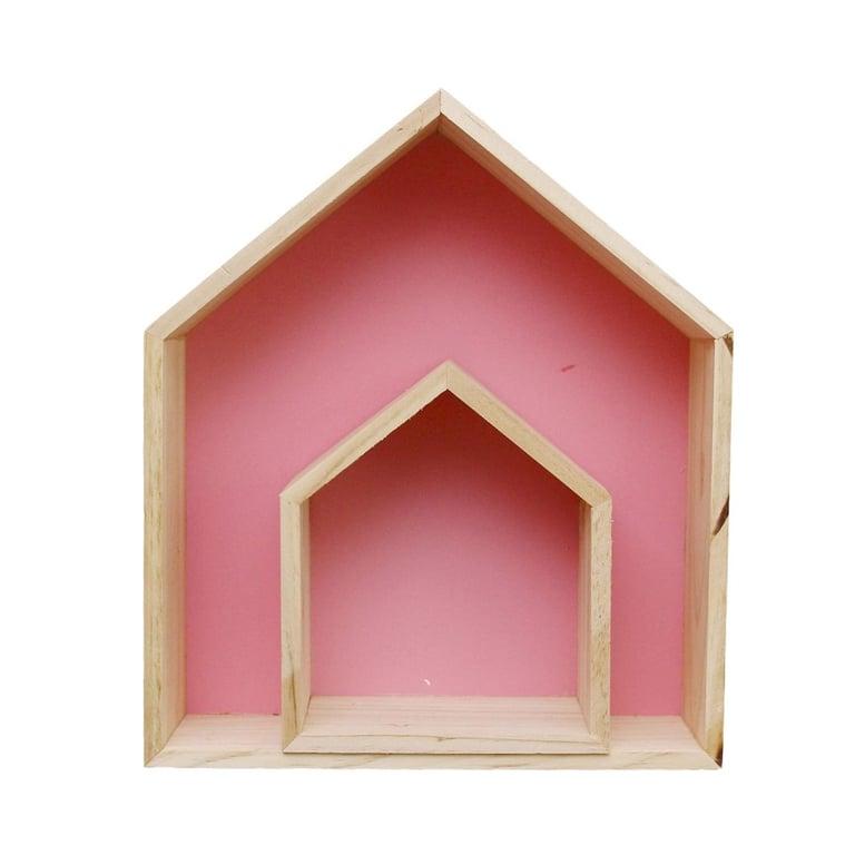 Montessori Sweet FanMuLin 2 Pieces Wooden House-Shaped Wall Shelf Pink