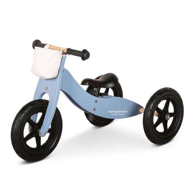 Montessori My Happy Helpers 2-in-1 Houten Trike Balansfiets Leisteenblauw met Canvas Tas