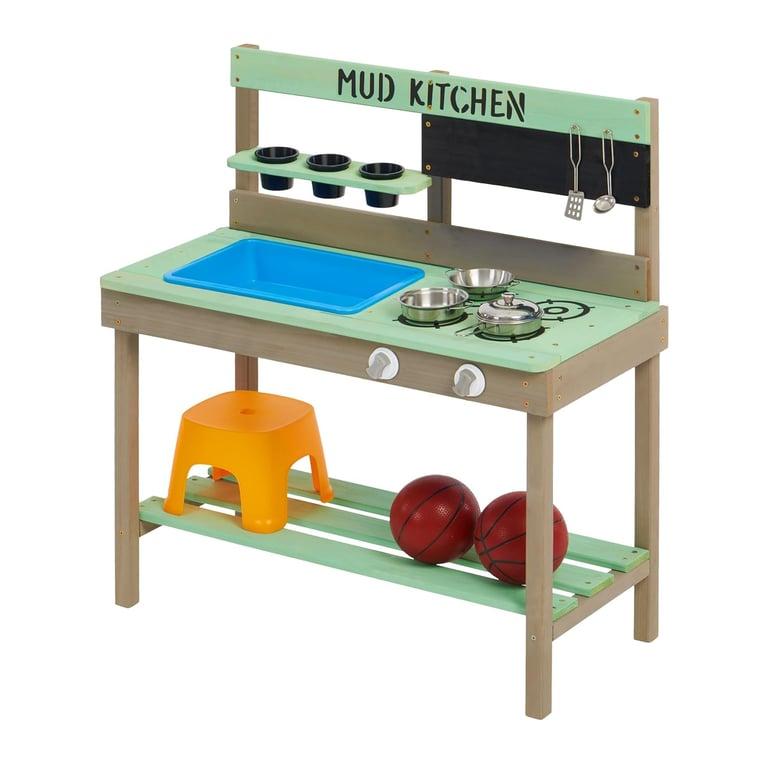 Montessori SoliWood Modderkeuken met Waterspeelset en Kookspeelgoed Green 75 x 38 CM