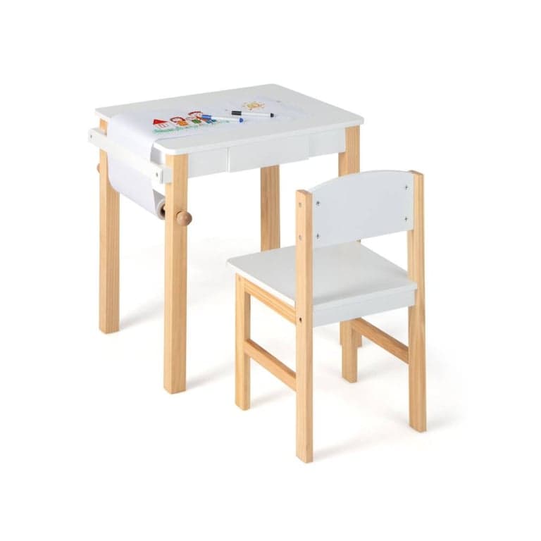 Costway Activiteitentafel en Stoel Set met Papierrol, 2 Markers en Lade