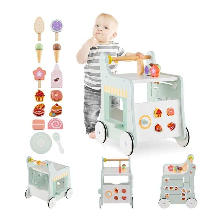 INFANS 6-in-1 Houten Babywalker met Speelkeukentje