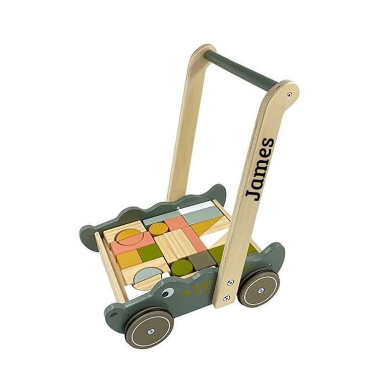 Montessori ILTToys Gepersonaliseerde Krokodillen Loopwagen met Blokken