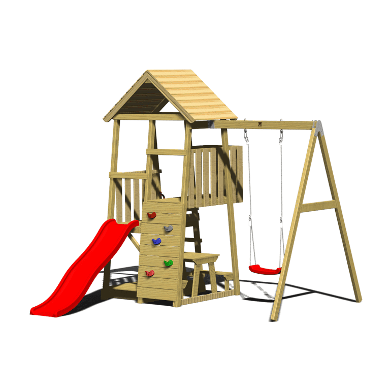 Montessori Wendi Toys Junior Activity Tower Schommelset Met Glijbaan, Zandbak, Picknickbank en Enkele Schommel