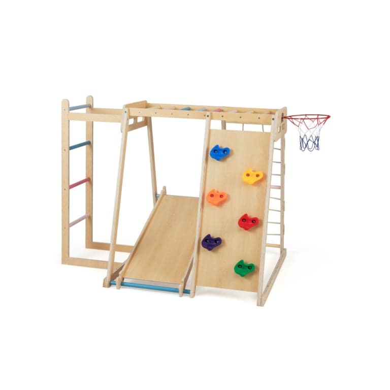 Costway 6-in-1 Jungle Gym met Basketbalhoepel Natuurlijk