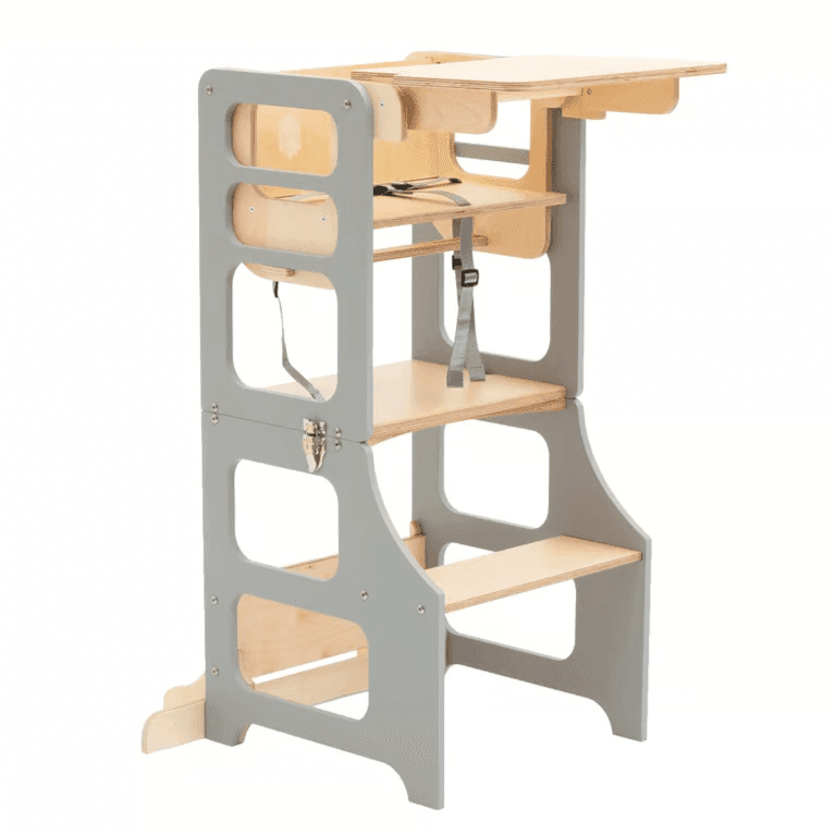 Duck Woodworks 2-in-1 Ombouwbare Peutertoren en Kinderstoel Grijs