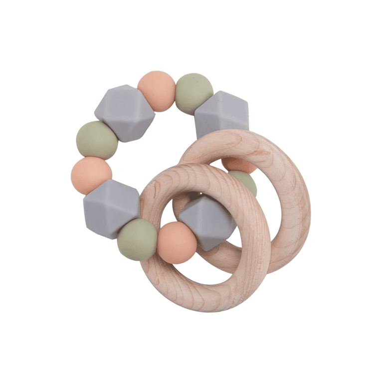 Montessori Wooden Teether Houten Baby Ring Rammelaar Grijs