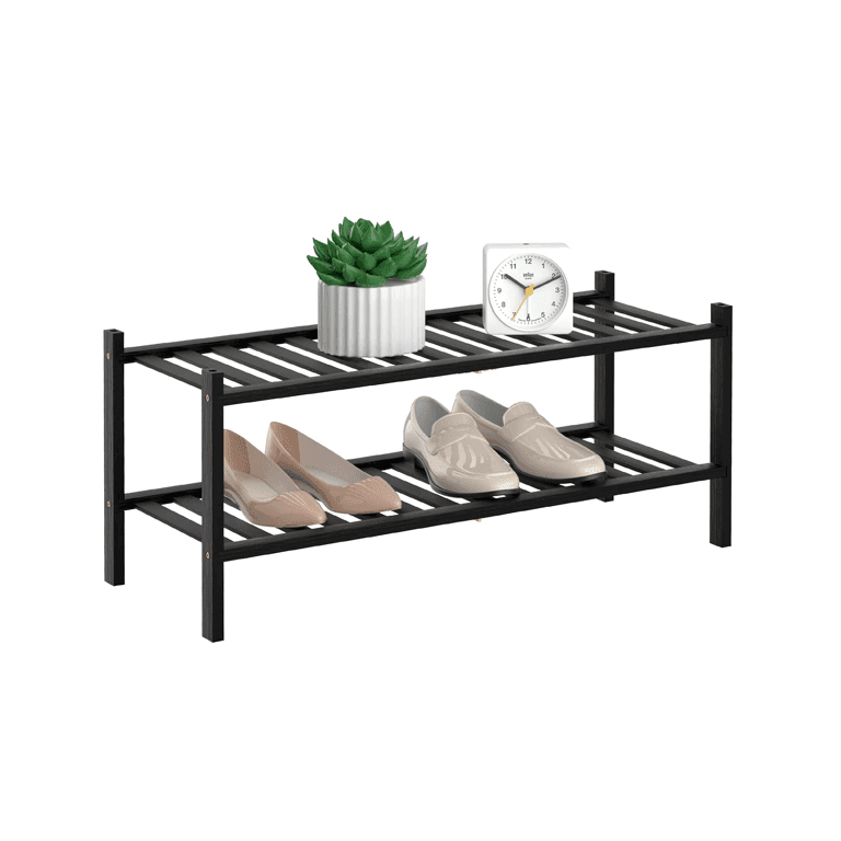 Montessori RONGJIA 2-Tier Natural Bamboo Shoe Rack Black