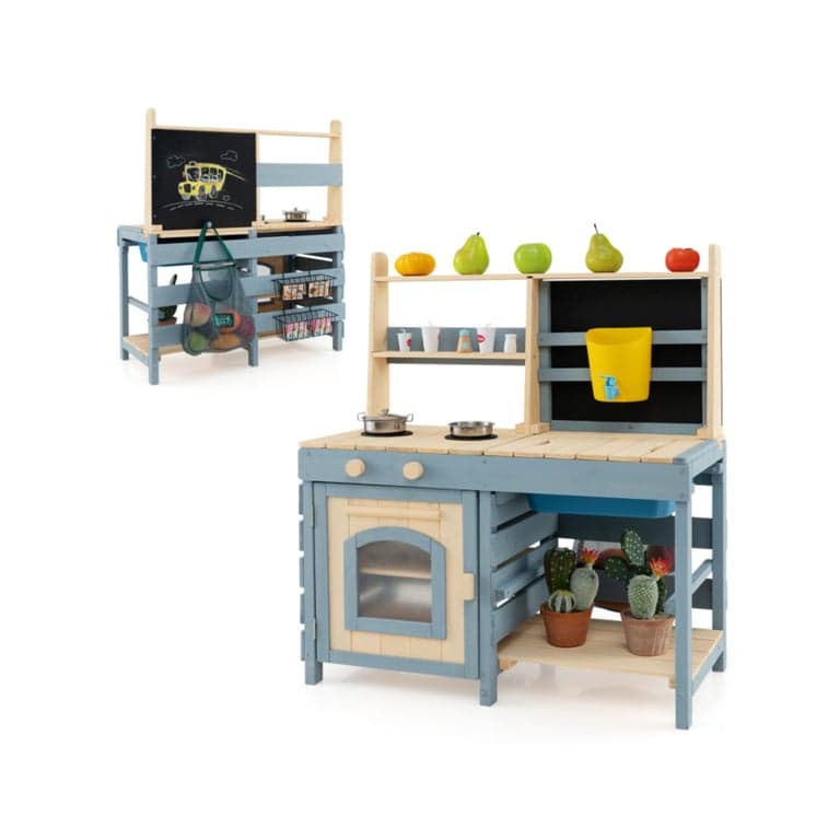 Costway 2-in-1 Outdoor Mud Kitchen met Kraan en Extra Krijtbord