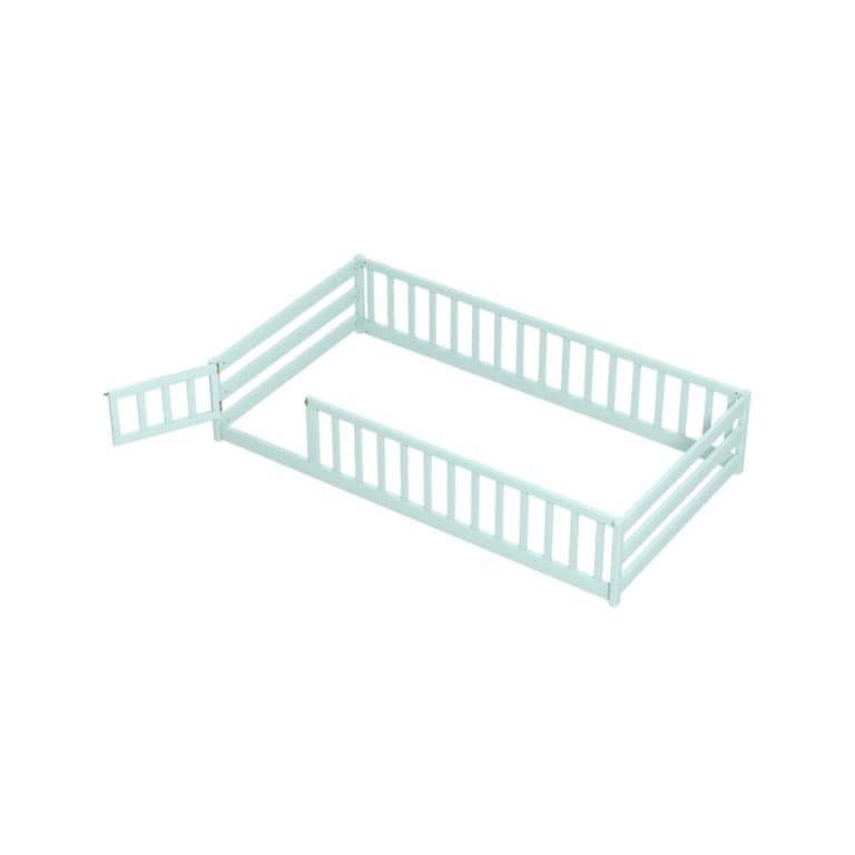 Costway Tweelingmaat Montessori Vloerbed met Deur en Hek Groen