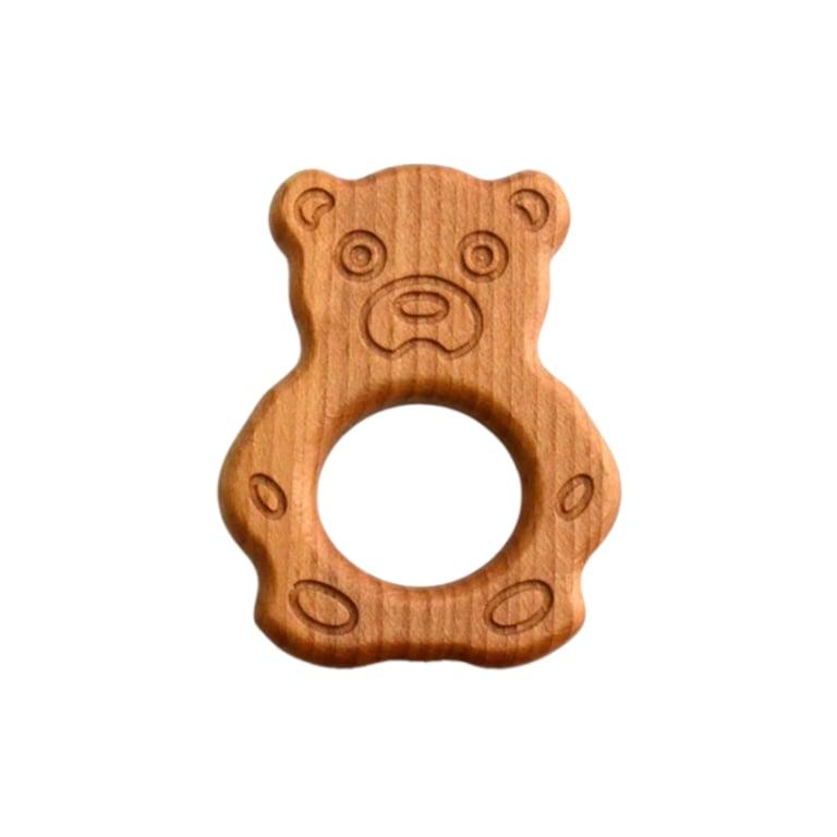 Montessori PoppyBabyCo Organisch Wooden Teether Speelgoed Beer