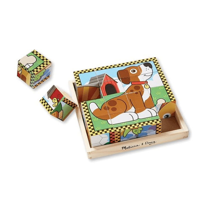 Montessori Melissa & Doug Huisdieren Houten Kubus Puzzel met Opbergbakje