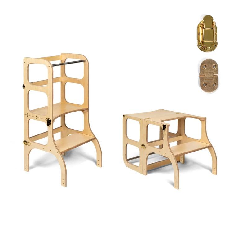 Montessori Ette Tete Leertoren Tafel Staan en Zitten Hout Met Goud Sluiting