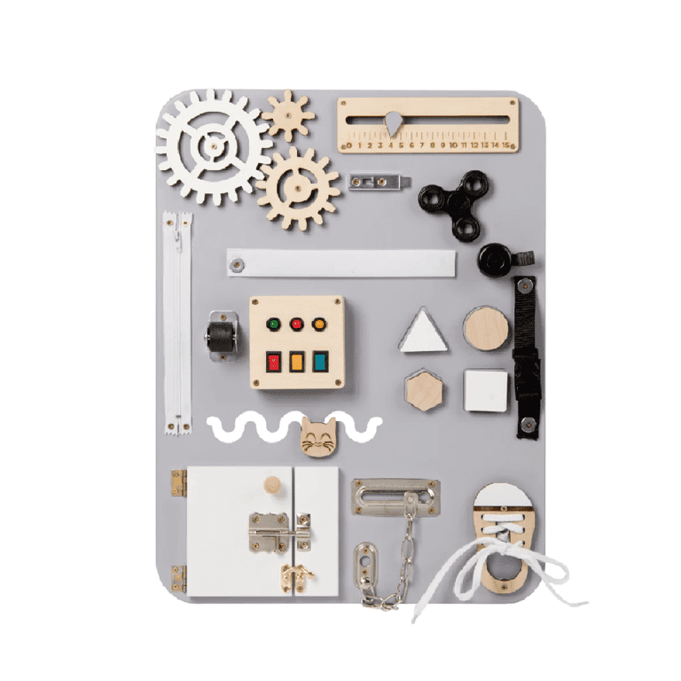 Montessori Woobiboo Busy Board Enjoy Hanging Grey With Natural