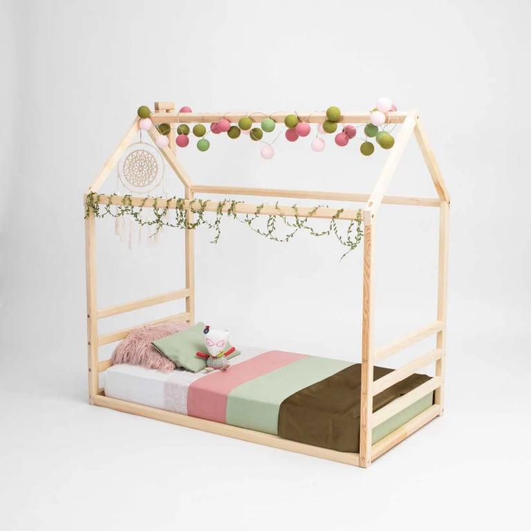 Montessori Sweet Home From Wood House Floor Bedframe met Horizontaal Hoofdbord en Voetbord AU King Single 203 x 106 cm Niet Geschilderd Berkenhout