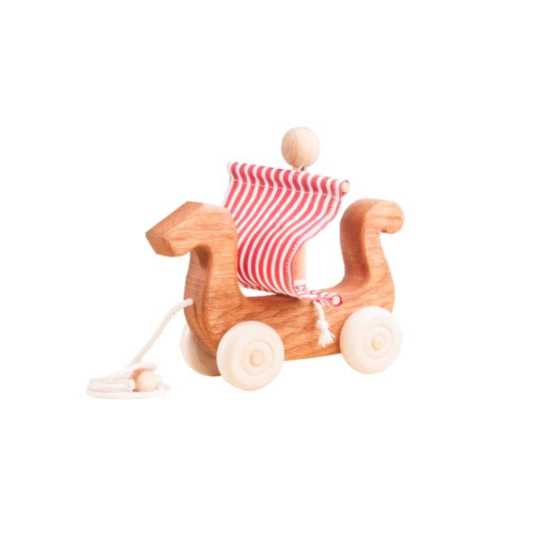 Montessori PoppyBabyCo Houten mee-trek-Speelgoed Zeilboot